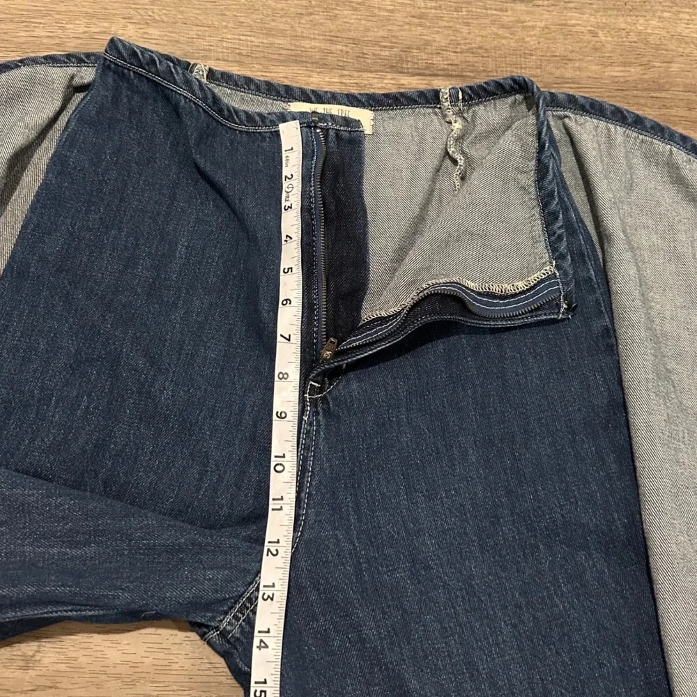 Free People We The Free Wide Leg Wrap Pant Denim Jeans Tie Waist Sz 27 Dark Wash